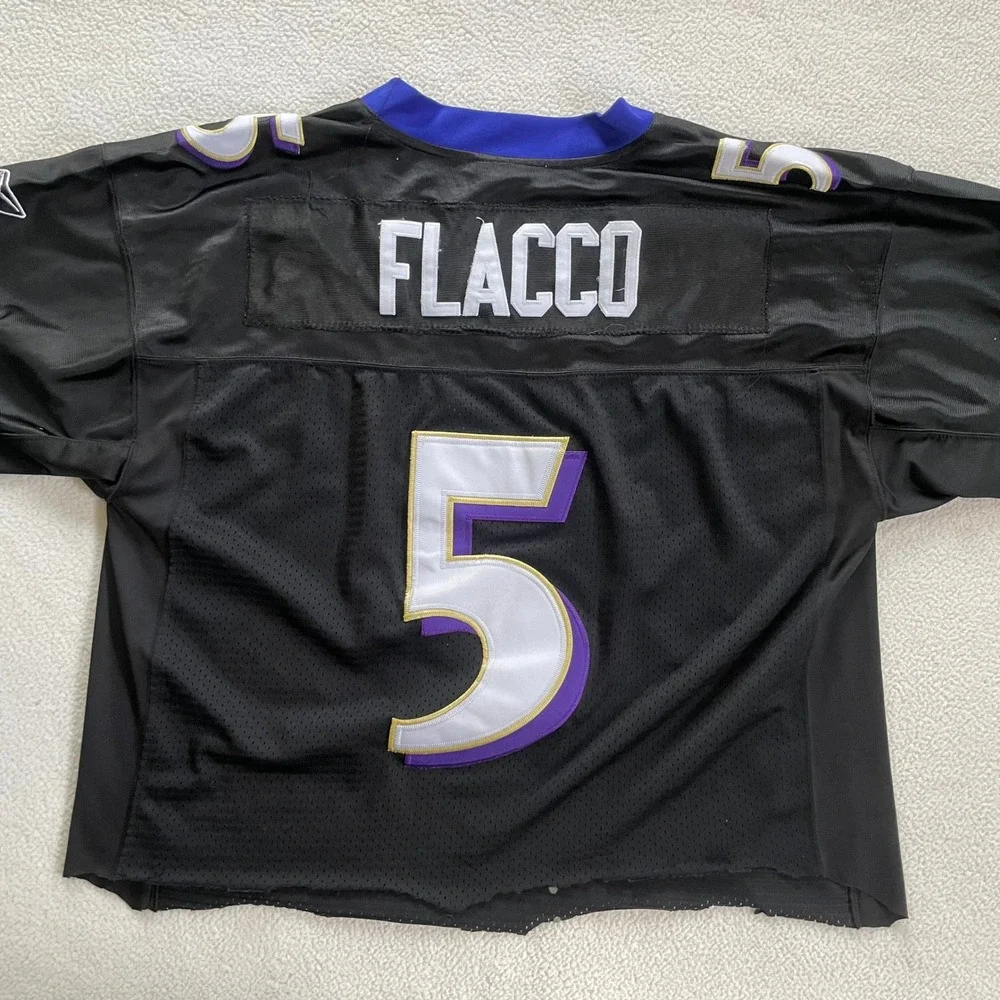 Cropped Cut Off Reebok Mens 52 Baltimore Ravens Joe Flacco 5‎ Jersey Black R700A